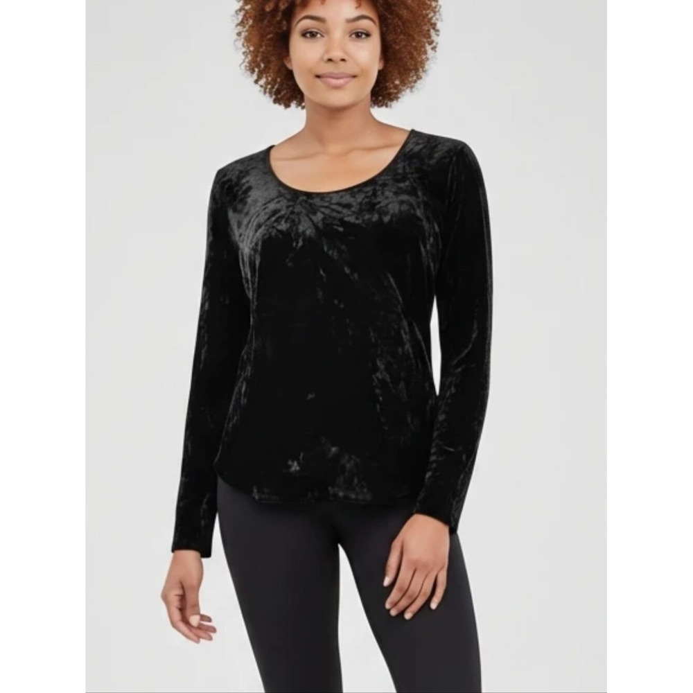 Liquid by Sioni Black Crushed Velvet Lace Up Sleeve Scoop Neck Top RN 136994